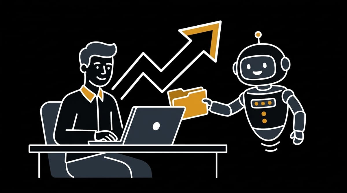 Friendly human worker collaborating with a cute robot assistant